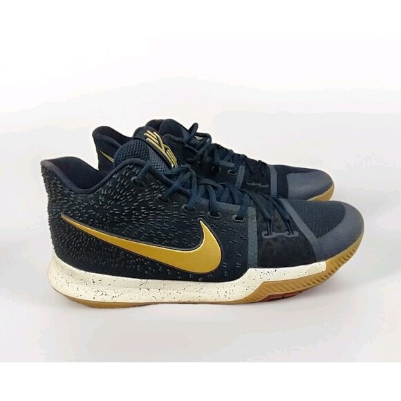 NIKE KYRIE 3 OBSIDIAN METALLIC GOLD BLUE SUMMIT Mens 12.5 852395-400 Sneakers - Picture 1 of 12